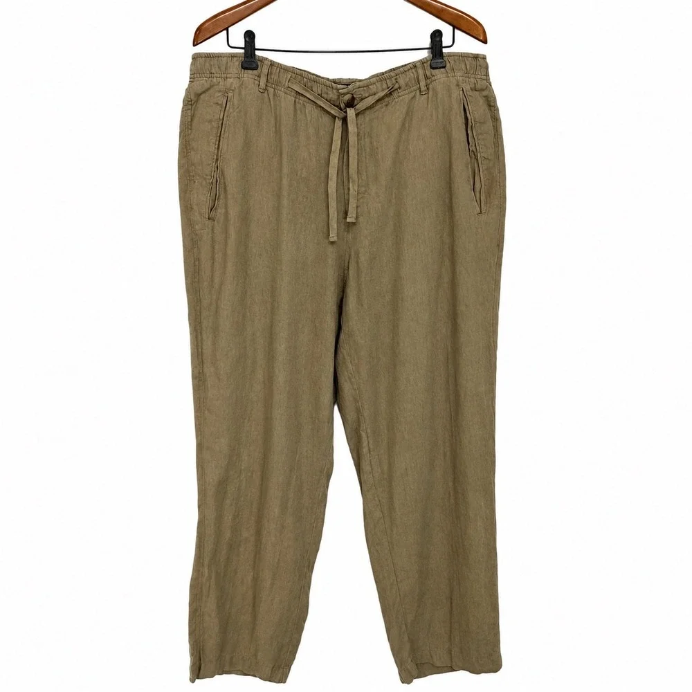Club Room Luxury Mens XL Tan 100% Linen Drawstring Elastic Waist Pants